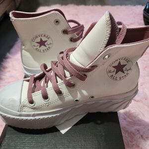 Converse White and Purple High-Top Sneakers